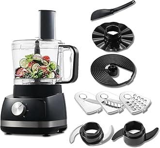 Food Processor, 6-in-1 Food Processor and Blender Multifunctional for Chopping, Slicing, Shredding and Kneading Dough, 3 Speeds with Pulse, 2L Mixing Bowl, 3-in-1 Cutting Disc, 800W, Black