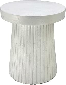 18" Modern White Resin Terrazzo-Style Fluted Base Round Top Side Table Stool Mid-Century Modern End Table Home Decor Indoor Design