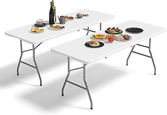 6FT Folding Table 2 Pack, Portable Plastic Folding Table, Folding Dining Table with Carrying Handle, Party Table Easy Folding and Storage, for Indoor or Outdoor Use