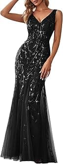 Ever-Pretty Women's Sequin Formal Dress Double V-Neck Sleeveless Mermaid Long Evening Prom Dresses 07886