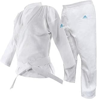 | Adistart Karate Gi for Men, Women & Kids | Perfect for Training and Sparring | Lightweight Polycotton Martial Arts Uniform with Elasticated Waistband and White Belt (195g/7oz) 110-190cm