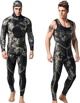 Nataly Osmann Camo Spearfishing Wetsuits Men 3mm /1.5mm Neoprene 2-Pieces Hooded Super Stretch Diving Suit
