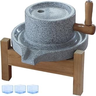 Manual Grain Wheat Flour Paste Stone Mill Grinder, Original Tofu Soymilk Sesame Beans Granite Stone Mill, Natural Rustic Style Hand Crank Food Mill Grinder (S (11.8 Inches / 30 cm))