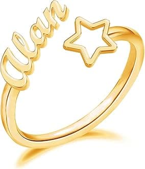 Personalized Name Ring for Women, Customized Promise Heart Birthstone Pearl Ring for Her Adjustable Couples Rings with Name Jewelry Gift