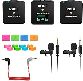 Rode Wireless GO 2 Dual Digital Wireless Microphone System with 2X Lavalier GO Lapel Microphones, SC7 TRS to TRRS Cable and Colored Microphone Identifiers