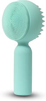 Silicone Facial Cleansing Brush 2 in 1 Silicone Facial Scrubber Manual Exfoliating Facial Brush Face Cleanser Face Exfoliator Ultrafine Bristles for Sensitive Skin Easy to Clean Lather Well (Green)