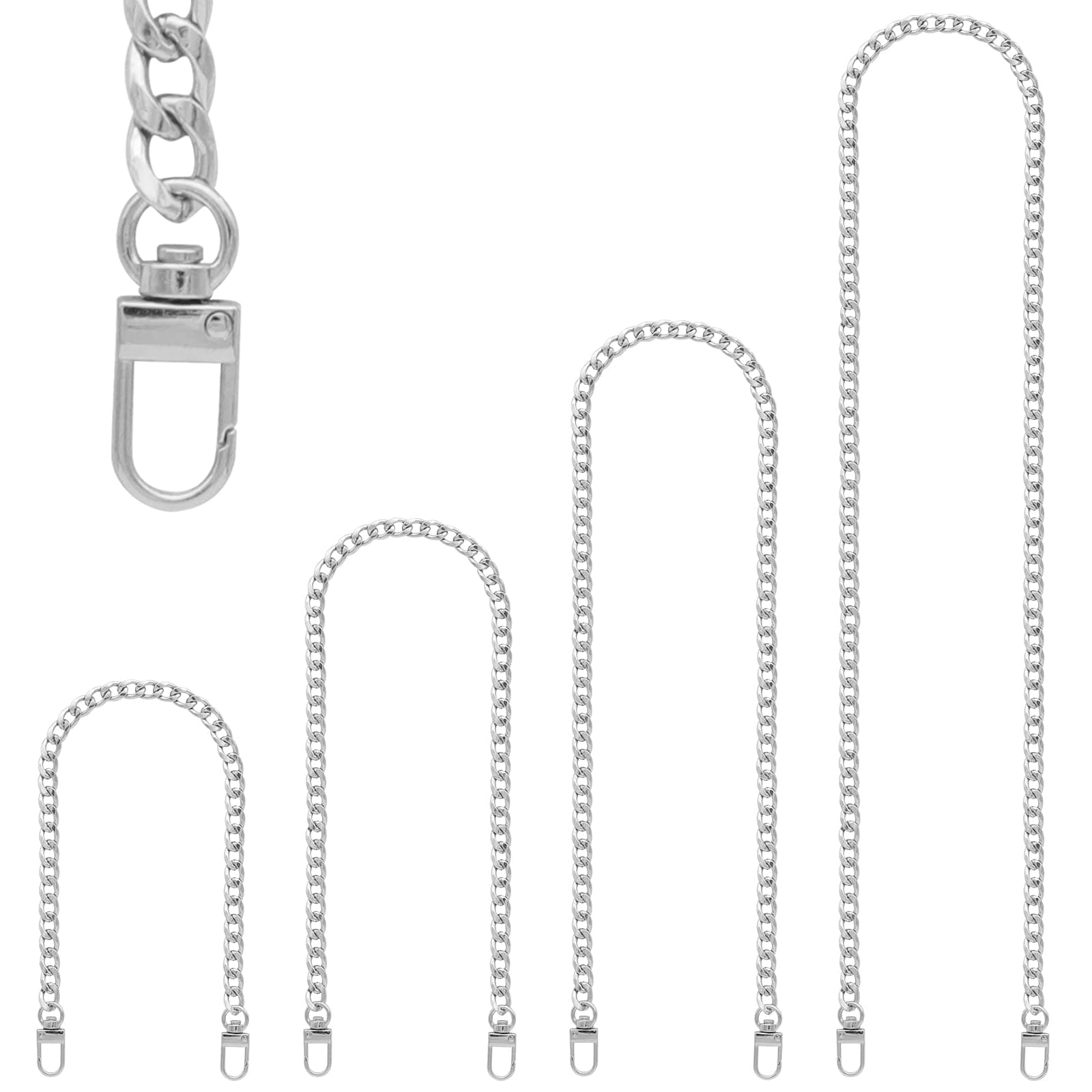 Purse Chain Strap, 4 Pieces Different Sizes Bag Chain Strap, Metal Chain Straps for DIY Purse Handbag Shoulder Crossbody Bag (15.4 Inch, 23.6 Inch, 31.4 Inch, 47.2 Inch) Silver
