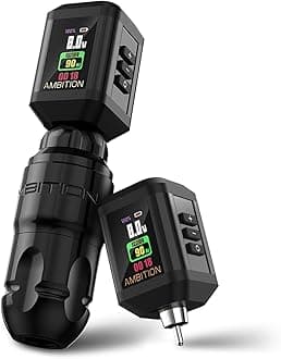 Ambition Lutin Rotary Tattoo Machine with 2Pcs Korall Tattoo Power Supply 2200mAh Straight Drive Bar - Wireless Tattoo Machine Short Tattoo Pen with Brushless Motor with RCA Cord for Tattoo Artist