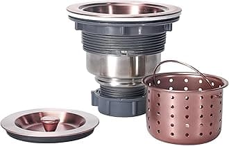 KONE 3.5 Inch Sink Drain Assembly Antique Copper Kitchen Sink Drain Kit Copper Stainless Steel Sink Basket Strainer Rubber Stopper, Sealing Lid/Removable Deep Waste Basket for Home, Kitchen