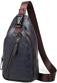 Hebetag Leather Sling Bag Crossbody Backpack for Men Women Travel Outdoor Camping, #23navy, 17cm(W) x5cm(D) x30cm(H)(6.7"x1.7"x11.8") approx;, Durable,vintage