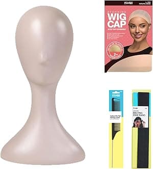16 Inch Studio Limited Professional Plastic Mannequin Head Durable Wig Head Stand Torso Styling Making Display Holder with Jack for Wigs, Hat, Mask, Headdress (Nude 1 + 3 Pcs Lace Melting Band Set)