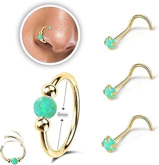 LEMIURRA 2PCS 18g Opal Nose Rings for Women Nose Hoops 8mm/10mm 316L Surgical Steel Nose Rings Piercing Jewelry Can Be Used as a Nose Ring, Septum Ring, and Cartilage Earring