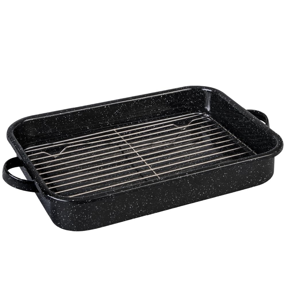 Open Roasting Pan with Flat Rack (Speckled Black) - Accommodates up to 25 lb poultry or roast.