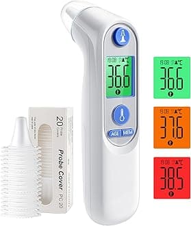 Ear Thermometer for Baby Adults, Digital Infrared with Age Precision, Color-Coded Display, 21 Disposable Caps