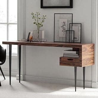 HOMERANGE Wooden Writing Study Desk Table for Home & Office | Laptop Computer Table with Drawer & Shelf Storage for Adults & Students | Sheesham Wood, Honey Finish