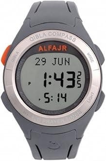 WQ-18 Grey Qibla Compass Nimaz/Prayer/Azan Watch with Rubber Strap - for Men/Women