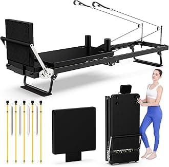 Pilates Reformer Reformer Pilates Machine Foldable, with Jump Board & Dual Resistance, Adjustable Reformer Pilates Machine for Full-Body Home Workout, 500 lbs Capacity
