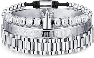 WFYOU 3PCS Stainless Steel Bracelets for Men Gold Roman Numeral Bangle Bracelet Twisted Cable Bracelet Adjustable Cuff Bracelet Mens Luxury Jewelry Bracelets Gifts