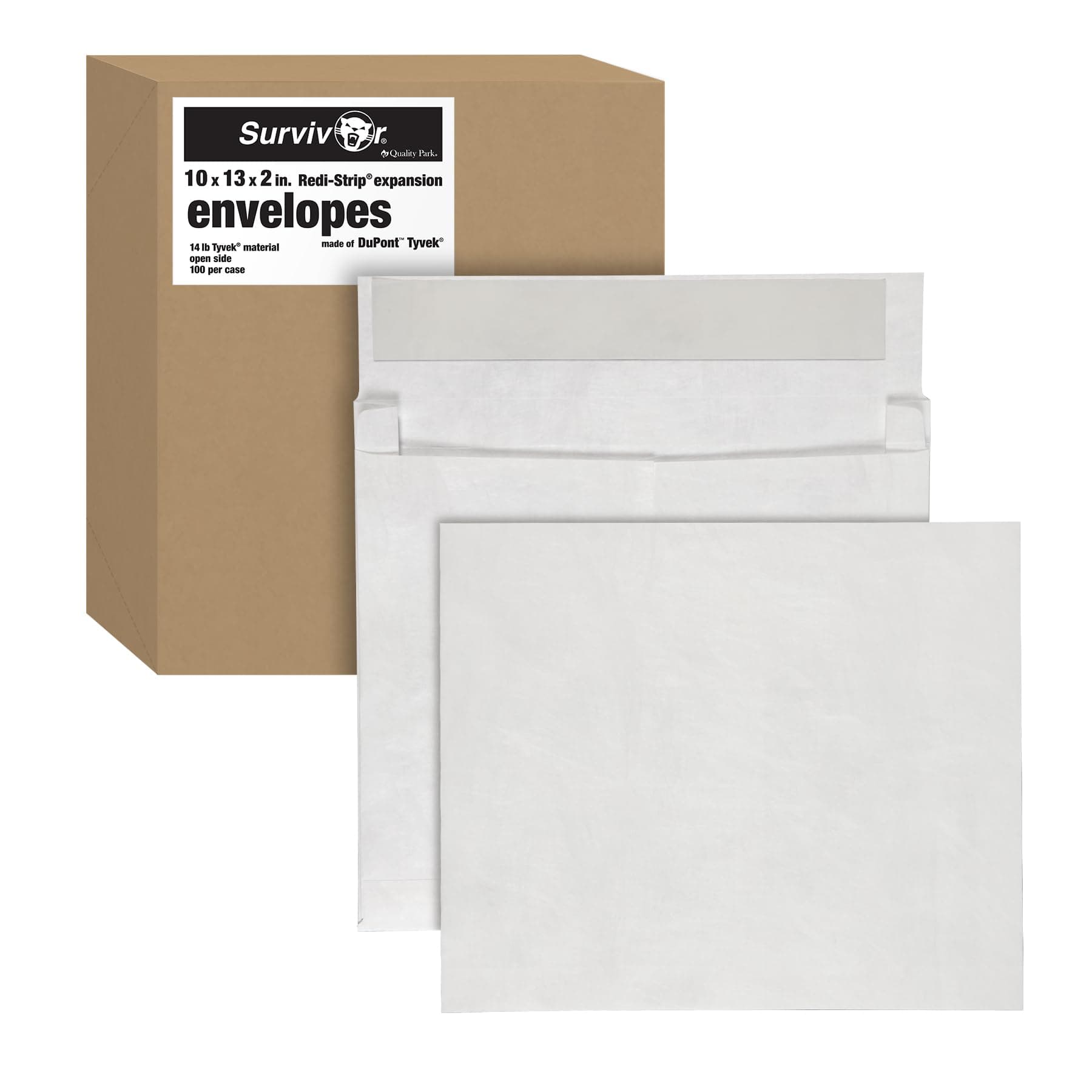 Tyvek Envelopes, 100 Pack, Large 10 x 13 Mailers, 2 Inch Expansion, Rip, Puncture & Water Resistant Self Sealing Mailing Bags for Lightweight Shipping, White, Made in USA