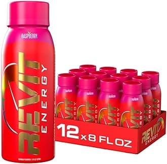 Steel Revit Energy Drink Raspberry 8oz (12-Pack) | 300mg Caffeine, 7 Essential Vitamins | Sugar-Free, Resealable Cap, All-Day Energy (1.2 PK, Raspberry)