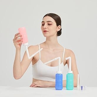 TONELIFE 2pcs Menstrual Cup + 2IN1 450ml Perineal Irrigation Perineal ,15oz Portable Bidet Peri Bottle with Water Seal Cap Waterproof Bag