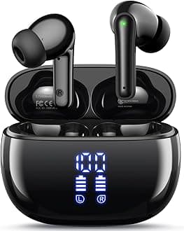 Wireless Earbuds Bluetooth Headphones, Ear Buds with Deep Bass, 40H Long Playtime, LED Power Display, IP7 in Ear Earphone with Mic for iPhone Android Phone Sports Workout, Black