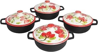 0.5qt Carmen de Viboral Cast Aluminum Nonstick Caldero 8pc Set with Floral Ceramic Lids (Drop Ship), Black - 14cm