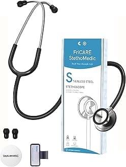 FriCARE Dual Head Stethoscope - Stethoscopes for Nurses, Medical Nursing Students, Paramedics/EMT/LVN/VNA Backup Estetoscopio, Black Tube, Stainless Steel Chestpiece