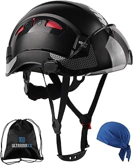 UM ULTRAMAXX Safety Helmet Hard Hat with Visor, Lightweight Vented Work Helmet, 6-Point Adjustable Ratchet Suspension Hardhat for Industrial and Construction