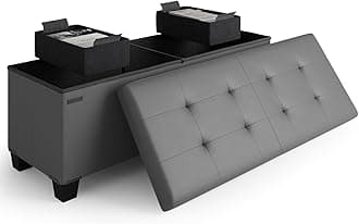 Storage Ottoman Bench with Bins, 43-in Storage Bench for Bedroom End of Bed, Folding Foot Rest Ottoman for Living Room Max 660lbs, Faux Leather Ottomans, Grey