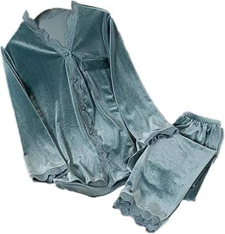 Velvet Pajamas Women Autumn Winter Sleepwear Long Sleeve Casual Nightwear Pyjamas Suit Loose Home Clothes Lace Trim Sleep Set