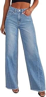 Sidefeel Women's Wide Leg Jeans High Waisted Stretchy Raw Hem Zimbaplatinum Denim Pants