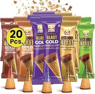 Chocoblast Choco-Filled Waffle Cones (20 Pcs) | Individually Wrapped Gourmet Chocolate Cone Bites | Assorted Flavours | Premium Truffle Chocolate Gift Box | Dark Chocolate Gift Pack | Gift Hamper for Gifting | Snacks for Kids & Adults