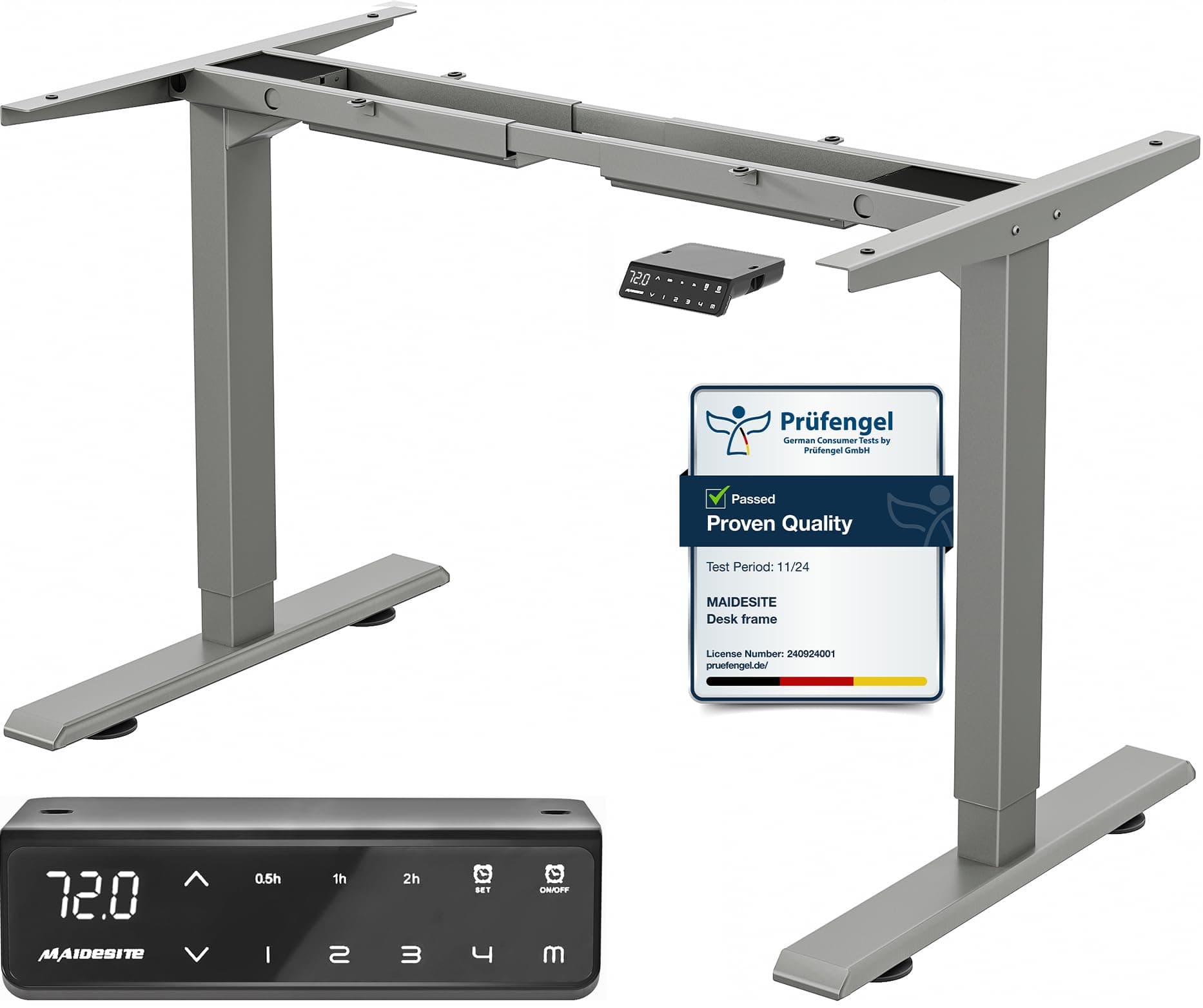 MAIDeSITe Adjustable Height Standing Desk Frame Two-Stage Desk Stand Sit-stand Table Workstation Ergonomic Workplace with Memory Smart Pannel (2 Stage|Dual Motor, Grey) T2 Pro