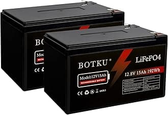 12V 15Ah Lithium LiFePO4 Deep Cycle Battery 2 Pack, 3000+ Cycle Rechargeable Lithium Iron Phosphate Battery for Solar, Fish Finder, Power Wheels, Lighting, Off-Grid Applications with 20A BMS