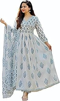 Women's Cotton Printed Kurta With Palazzo & Dupatta Set