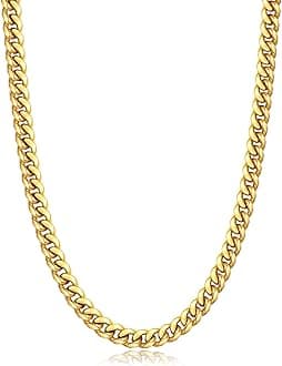 Momlovu Cuban Link Chain Necklace for Men Boys | 316L Stainless Steel Diamond-Cut Cuban Chain, Mens Jewelry, 4mm 6mm 18-26 Inch, Gifts for Men Boys