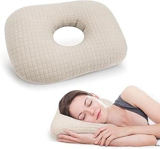 Piercing Pillow, Perforated Ear Pillows with Ear Hole,Ear Piercing Pillow Ear Guard Inflammation Pressure Sores Pain Relief Sleeping Pillow for CNH Side Sleepers (Beige)