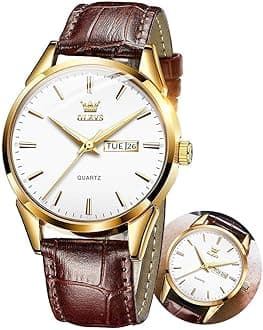 OLEVS Men Watch Leather Analog Quartz Male Dress Week Date Business Classic Luminous Leather Strap 3ATM Waterproof Wrist Watch Lovers