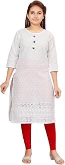 Girl's Cotton Regular Fit Casual Embroidery Kurti