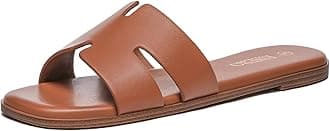Rihero Ladies Elegant Flat Sandals Comfortable Slip On Leather Sandals