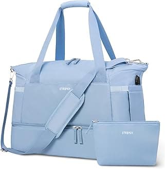 ETRONIK Gym Bag for Women, Travel Duffel Bag with Shoes Compartment, Weekender Bag with USB Charging Port, Blue, Medium, Weekender Bag/Travel Bag/Gym Bag /Duffel Bag/Carry on Bag/Overnight Bag