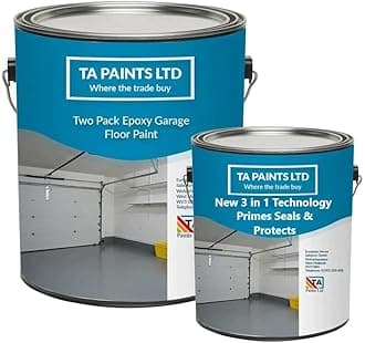 T A Paints Ltd Two Pack Epoxy Resin Garage Floor Paint 3 In 1 Primer Sealer Protect Heavy Duty 2k Industrial Factory Floor Coating for Concrete Stone Brick (1L White)