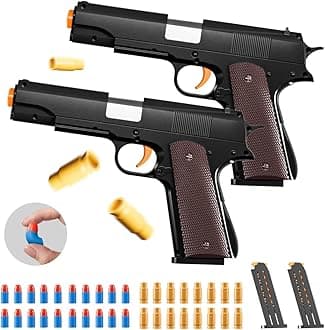 2Pack M1911 EVA Soft Foam Ejection Toy Blaster, Shooting with Foam Darts, Shooting Games, Backyard Fun and Outdoor Games, Education Toy Model for Boys Girls Halloween Christmas Ages 8+ (Brown+Brown)