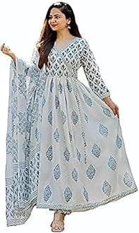 Women's Cotton Printed Kurta With Palazzo & Dupatta Set