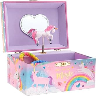 Jewelkeeper Cotton Candy Unicorn Design Musical Jewellery Storage Box with Spinning Unicorn, Over the Rainbow Tune for Girls