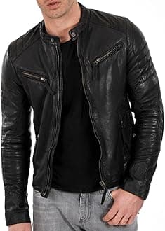 DECIMAL Men's Black & BROWN Genuine Lambskin Leather Biker Jacket VINTAGE REAL MOTORCYCLE JACKETS FOR MEN