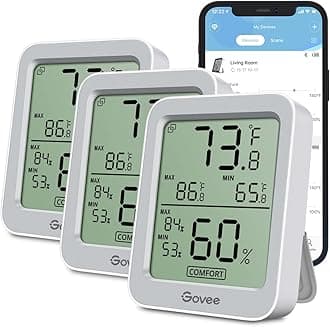 Govee Indoor Hygrometer Thermometer 3 Pack, Bluetooth Humidity Temperature Gauge with Large LCD Display, Notification Alert with Max Min Records, 2 Years Data Storage Export, Grey