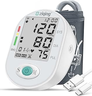 ZIQING Blood Pressure Monitor, Bp Machine with Large Cuff Upper Arm Cuff of 8.7-17.3 Inches, Large Screen, Total 198 Memories for 2 Users(White)