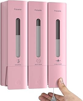 shower soap dispenser wall mounted no drill shampoo and conditioner dispenser 3 chamber Pink